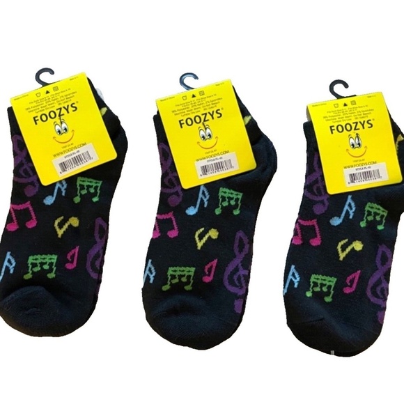 Foozys Women's Ankle Socks: 3 Pair Set; Musical Notes; Black; Women's Size 9-11 - Picture 2 of 2